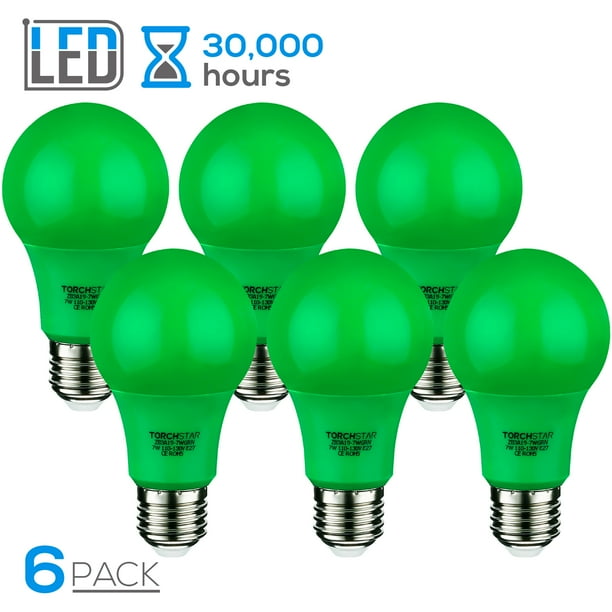 30,000hrs TORCHSTAR 7W Green LED A19 Colored Light Bulb E26/E27 Base Holiday Veterans Day Pack of 6 for Independence Day Christmas 30,000hrs TORCHSTAR 7W Green LED A19 Colored Light Bulb E26/E27 Base Holiday Veterans Day Pack of 6 for Independence Day Christmas